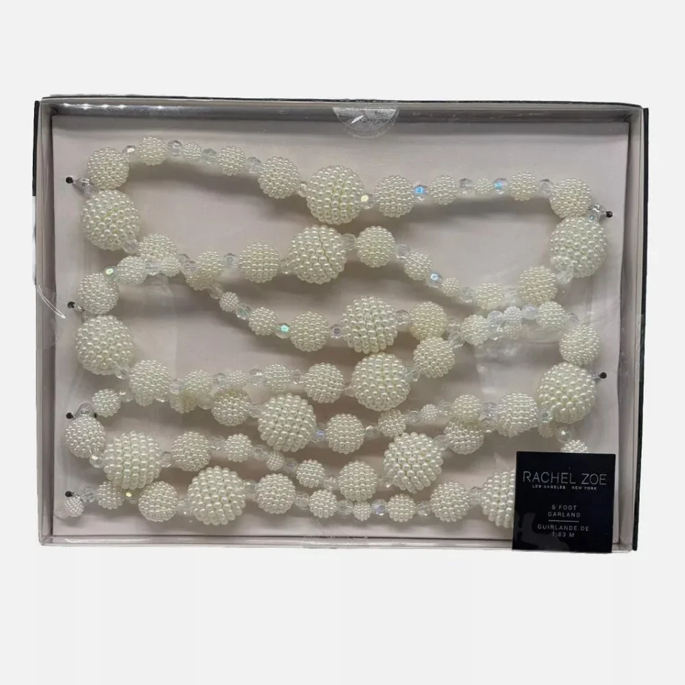 Rachel Zoe Garland Faux Pearls Iridescent Beads 12ft Christmas Tree Holidays NEW